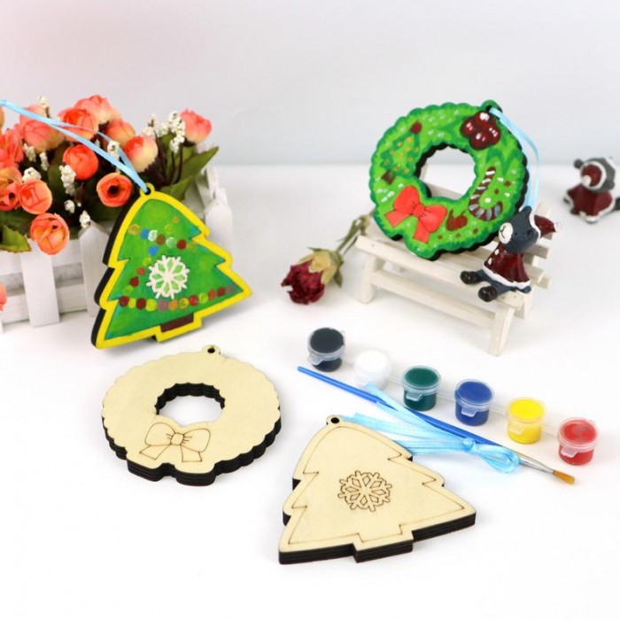 Christmas DIY Wood Painting Kit, Unfinished Hanging Sign Craft Set for Holiday Decor & Custom Gifts